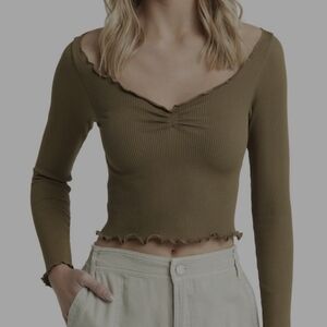 BDG Olive Ribbed Crop Top